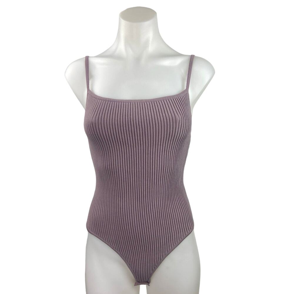 Missguided Re_Styld Mauve Purple Rib Knit Camisole Spaghetti Strap Bodysuit 2